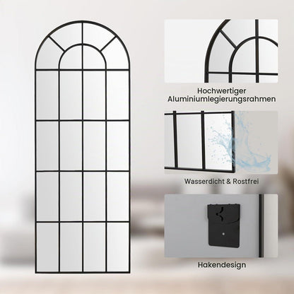 Gewölbter Wandspiegel 60x165cm Schwarz Aluminiumrahmen