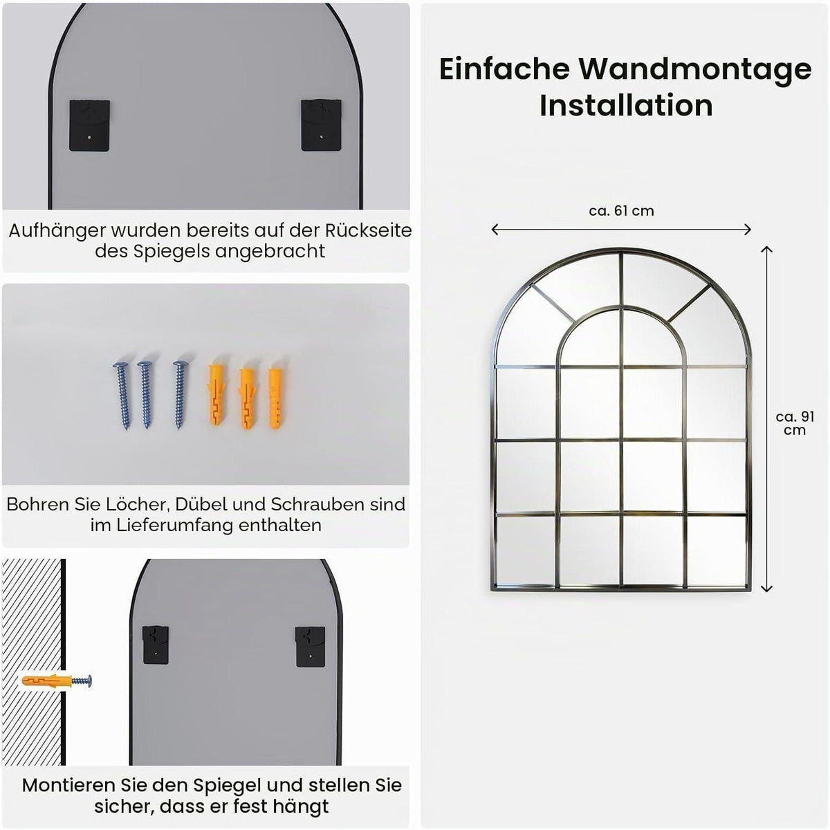 Gewölbter Wandspiegel 60x90cm Bronze Aluminiumrahmen