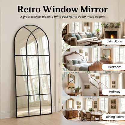 Gewölbter Wandspiegel Schwarz 76x180cm | Fenster Design Spiegel