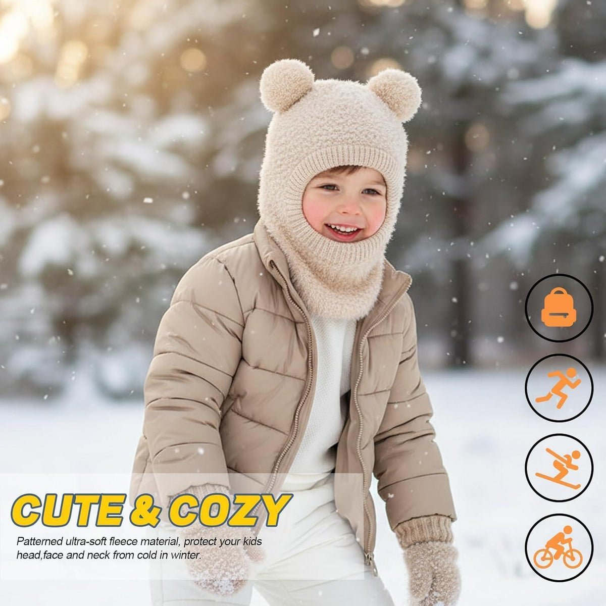 Kinder Wintermütze mit Schal & Bommel – Warm & Niedlich für Jungen & Mädchen