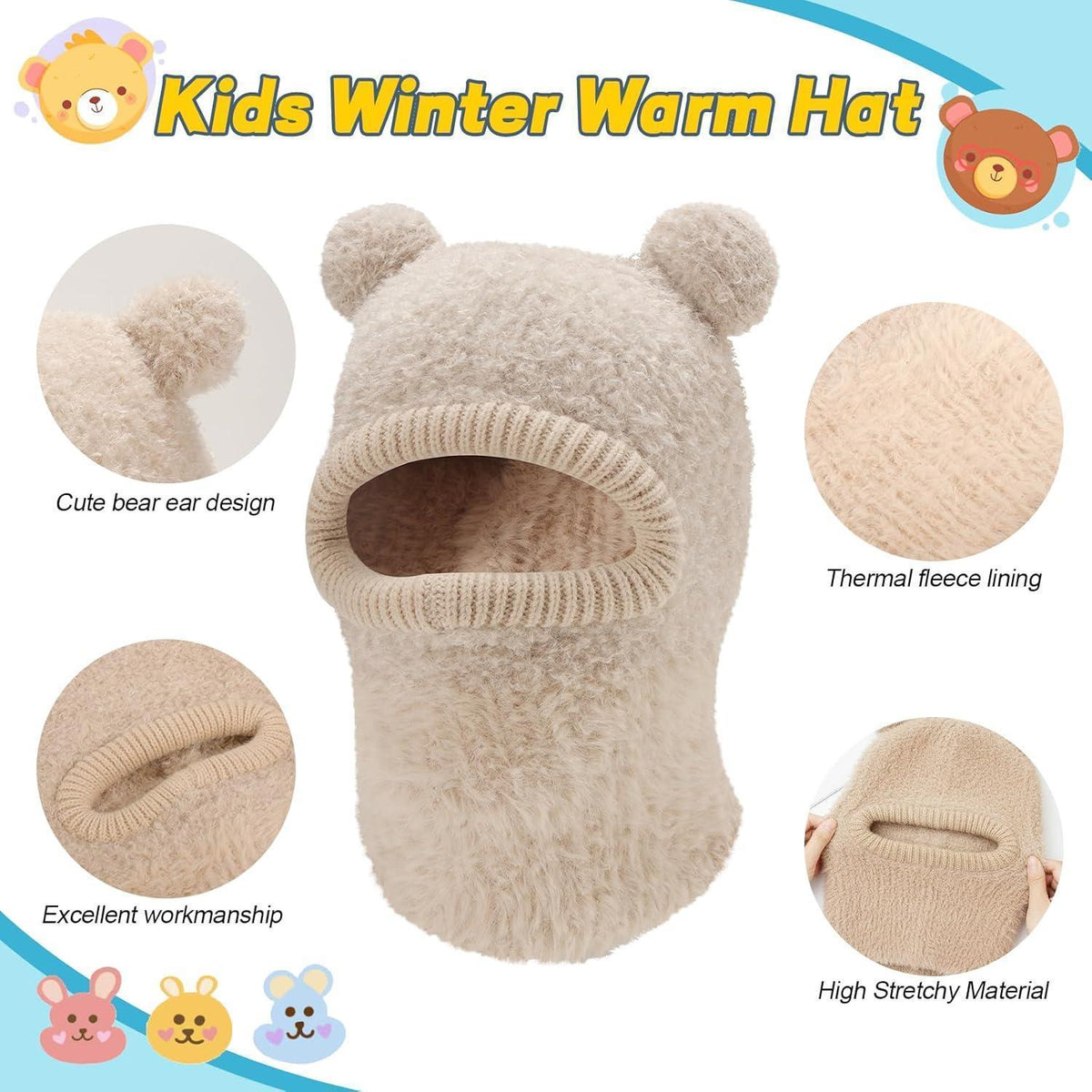 Kinder Wintermütze mit Schal & Bommel – Warm & Niedlich für Jungen & Mädchen