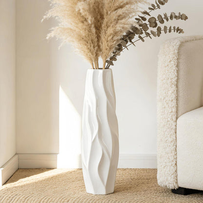 Weiße Keramikvase 45 cm – Minimalistische Deko für Blumen