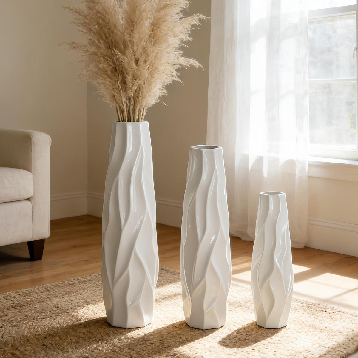 Weiße Keramikvase 45 cm – Minimalistische Deko für Blumen