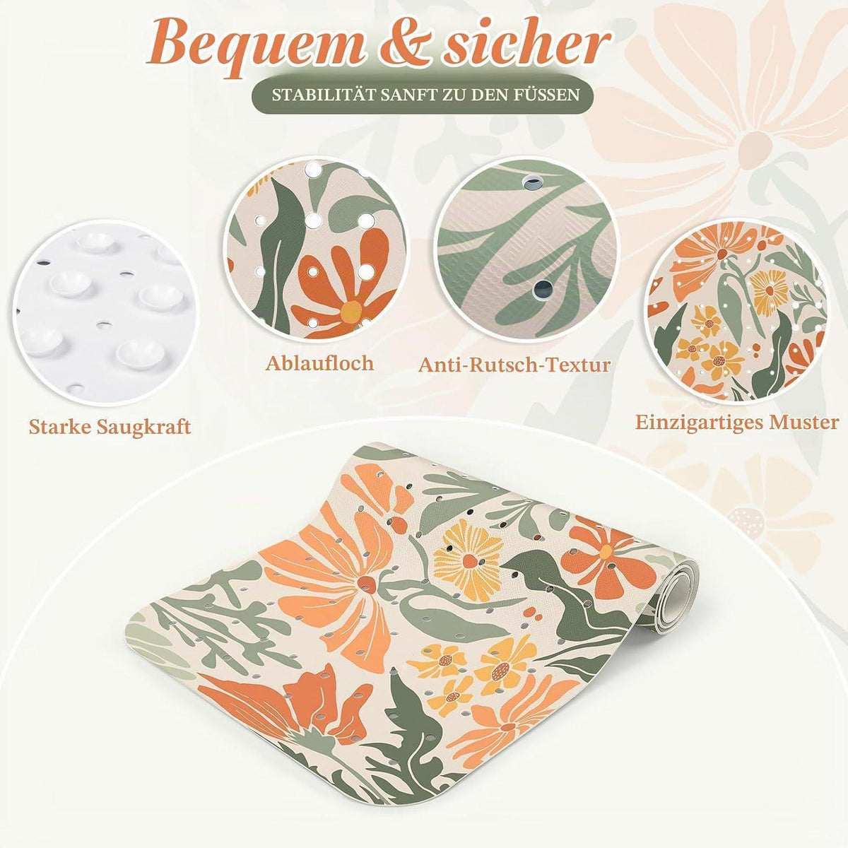 Rutschfeste Badewannenmatte Orange, 100x40 cm – Komfort & Sicherheit