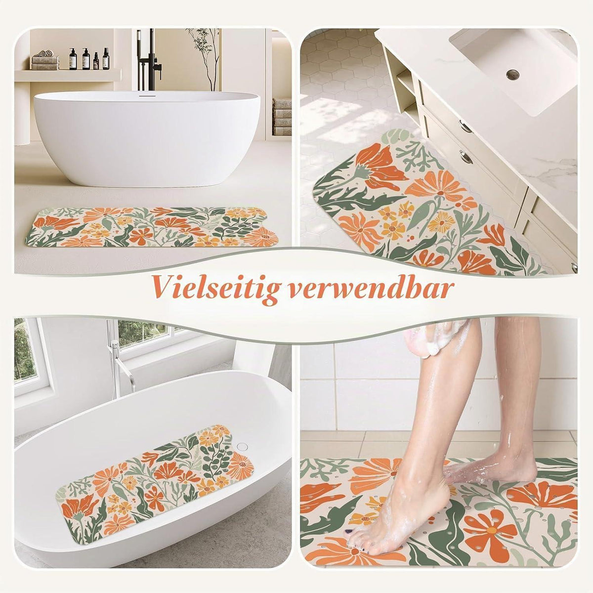 Rutschfeste Badewannenmatte Orange, 100x40 cm – Komfort & Sicherheit