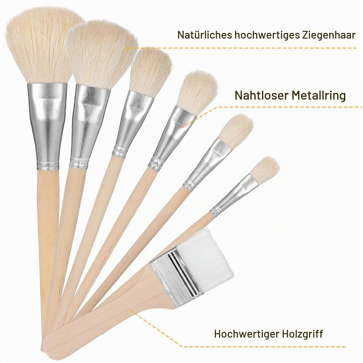 7er Pinselset Ziegenhaar für Acryl, Öl & Aquarellmalerei