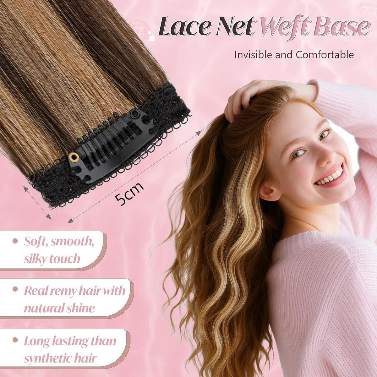 Clip-In Haarverlängerung Echthaar Dunkel Braun/Hellbraun 45cm