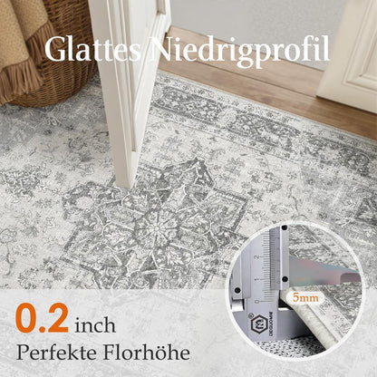 Vintage Teppich Grau 200x300cm Waschbar Rechteckig Wohnzimmer