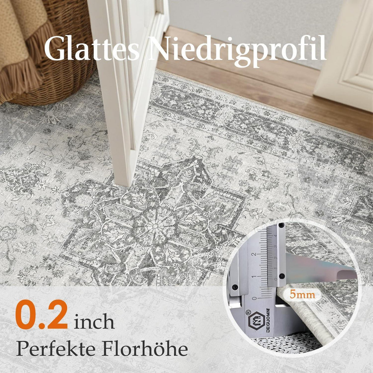 Vintage Teppichläufer Grau 60x240cm Waschbar – Flur Läufer