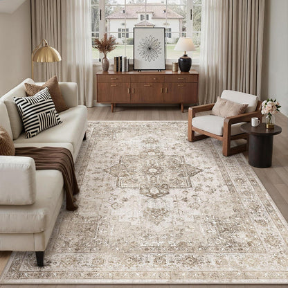 Vintage Teppich Beige 300x400cm Waschbar Rechteckig Wohnzimmer