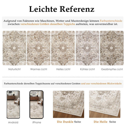 Vintage Teppich Beige 300x400cm Waschbar Rechteckig Wohnzimmer