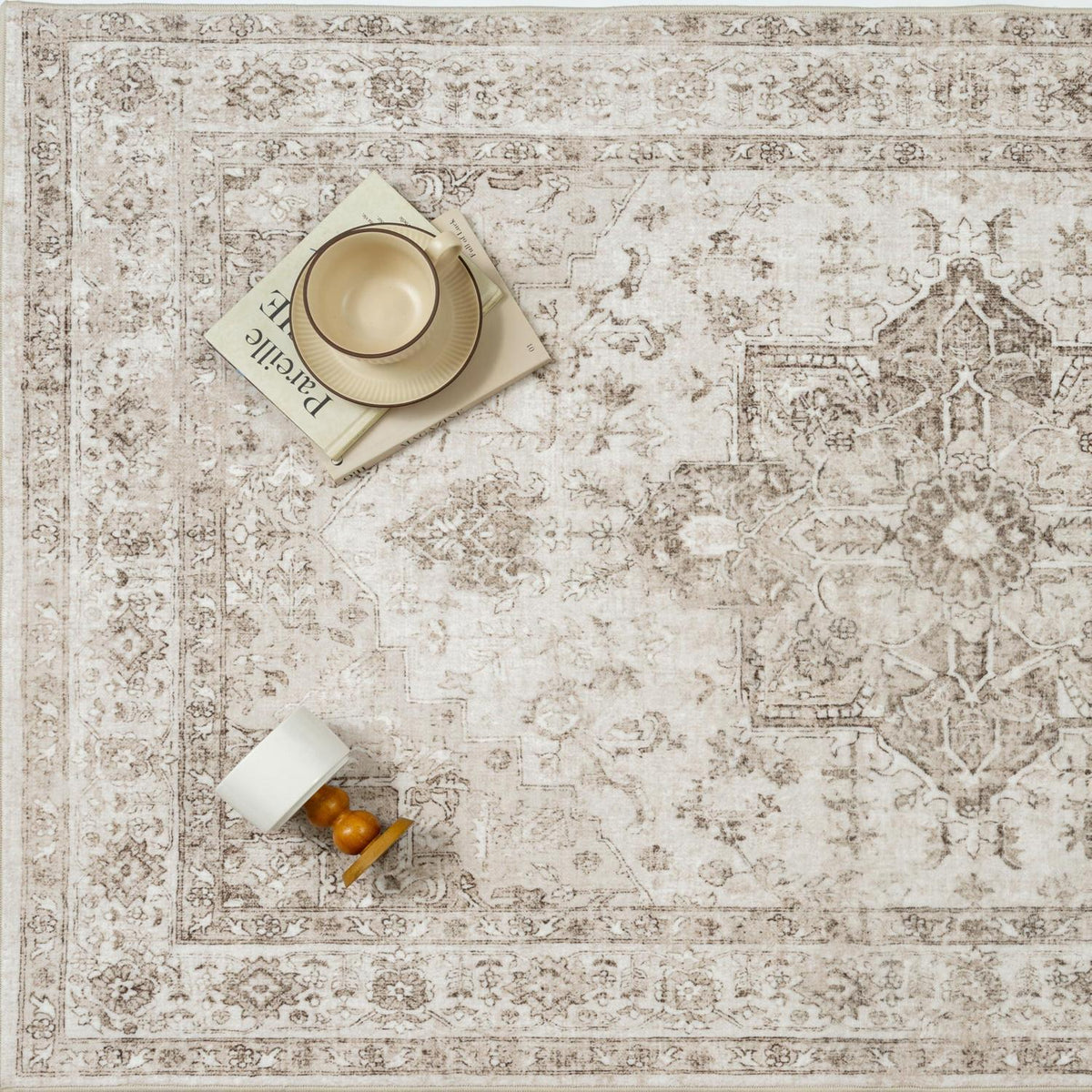 Vintage Teppich Beige 300x400cm Waschbar Rechteckig Wohnzimmer
