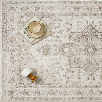 Vintage Teppich Beige 300x400cm Waschbar Rechteckig Wohnzimmer