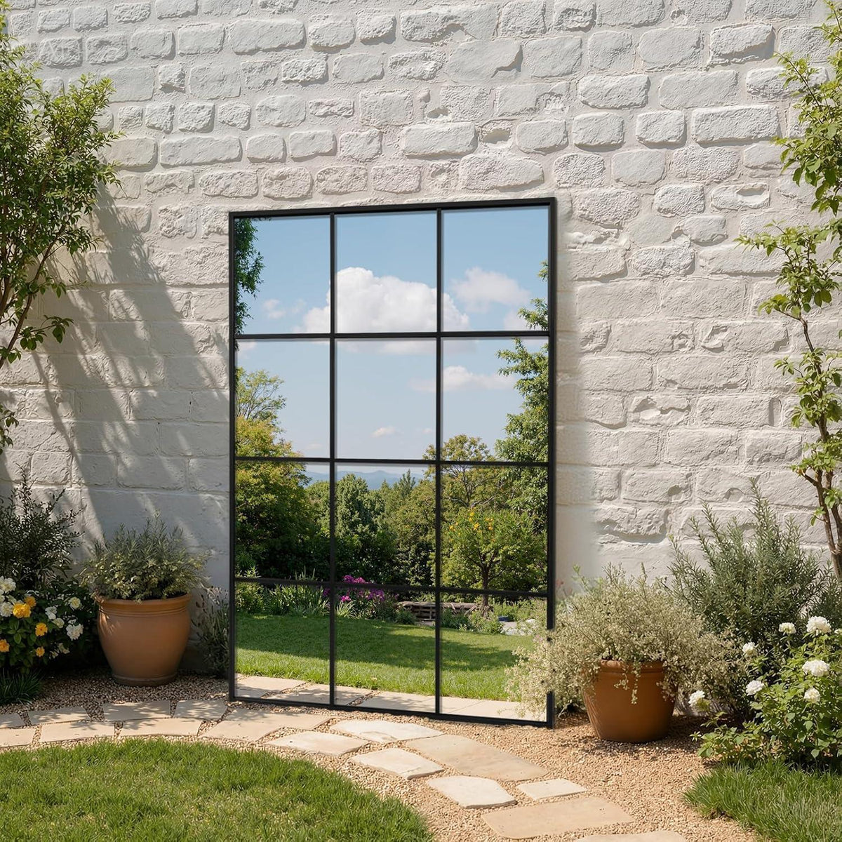 Dekorativer Gartenspiegel 90x60cm mit Aluminiumrahmen