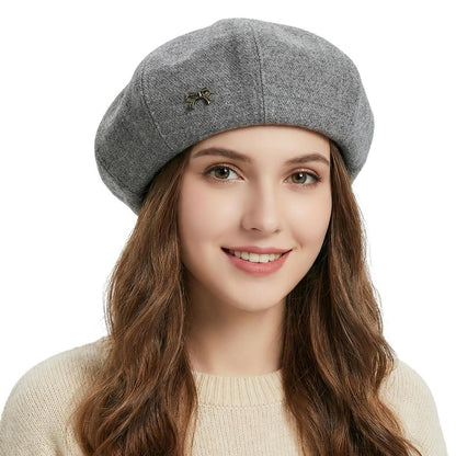 Damen Baskenmütze Grau – Elegante Achteck Barett Cap