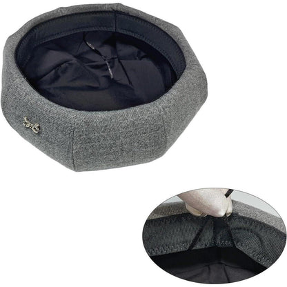 Damen Baskenmütze Grau – Elegante Achteck Barett Cap