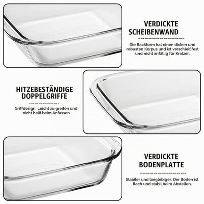 2x Glas Auflaufform Rechteckig - Borosilikatglas Backform