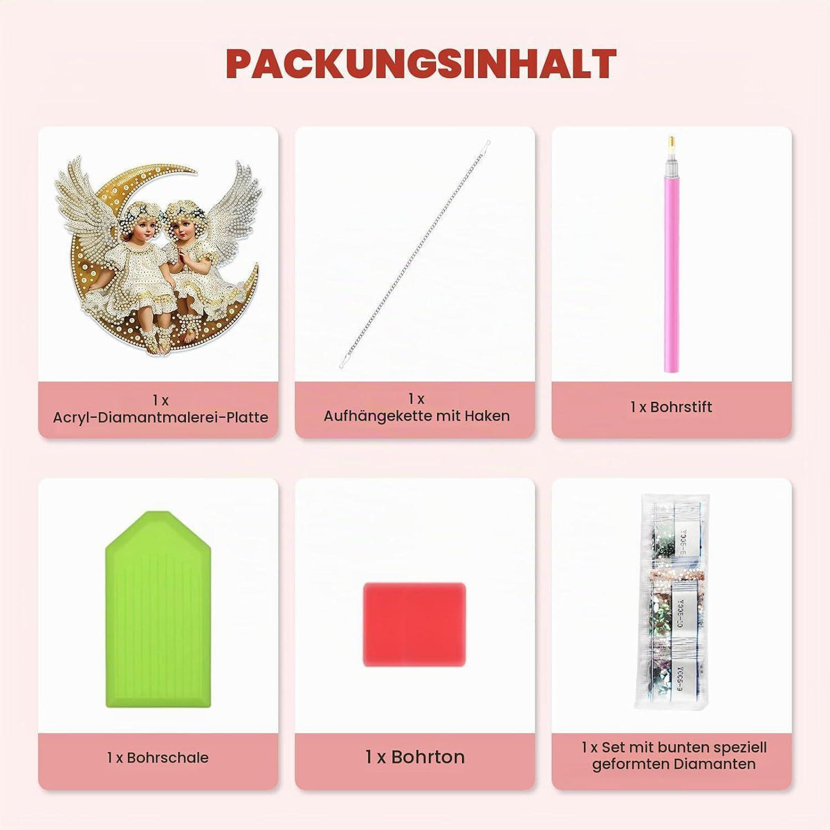 Diamant Painting Engel Anhänger mit Kette – DIY Bastelset