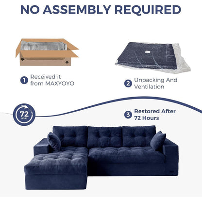 L-förmiges Cord Sofa mit Schlaffunktion – Dunkelblau, 264x171 cm