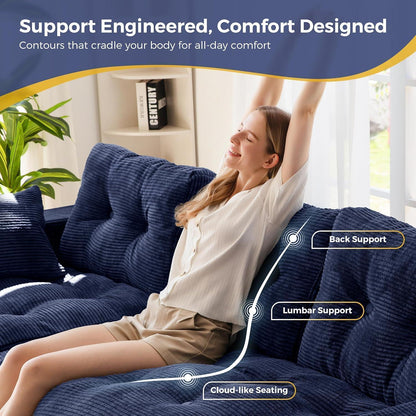 L-förmiges Cord Sofa mit Schlaffunktion – Dunkelblau, 264x171 cm