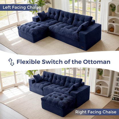 L-förmiges Cord Sofa mit Schlaffunktion – Dunkelblau, 264x171 cm