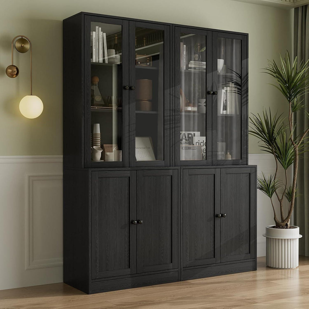 5-stöckiges Bücherregal mit Glastüren – 180cm Vitrine Schwarz