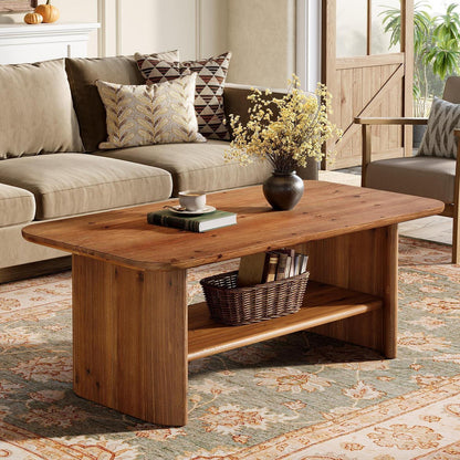 Massivholz Couchtisch mit Stauraum – Rustikaler Wohnzimmertisch 120cm