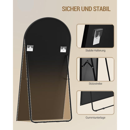 Ganzkörperspiegel Bogenförmig, 170x76cm, Schwarz – Stand- & Wandspiegel