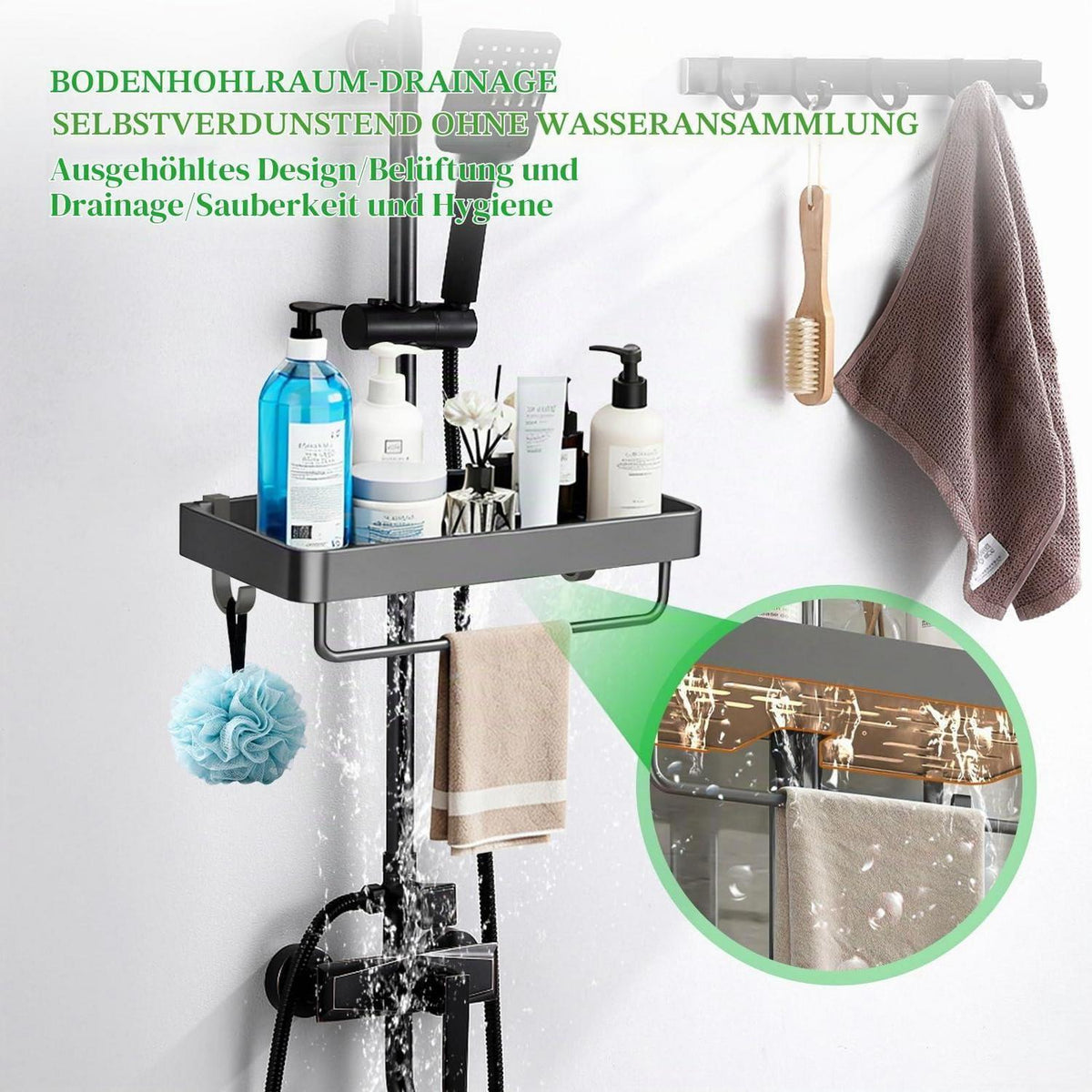 Duschablage ohne Bohren – Grau, Organizer für Badezimmer