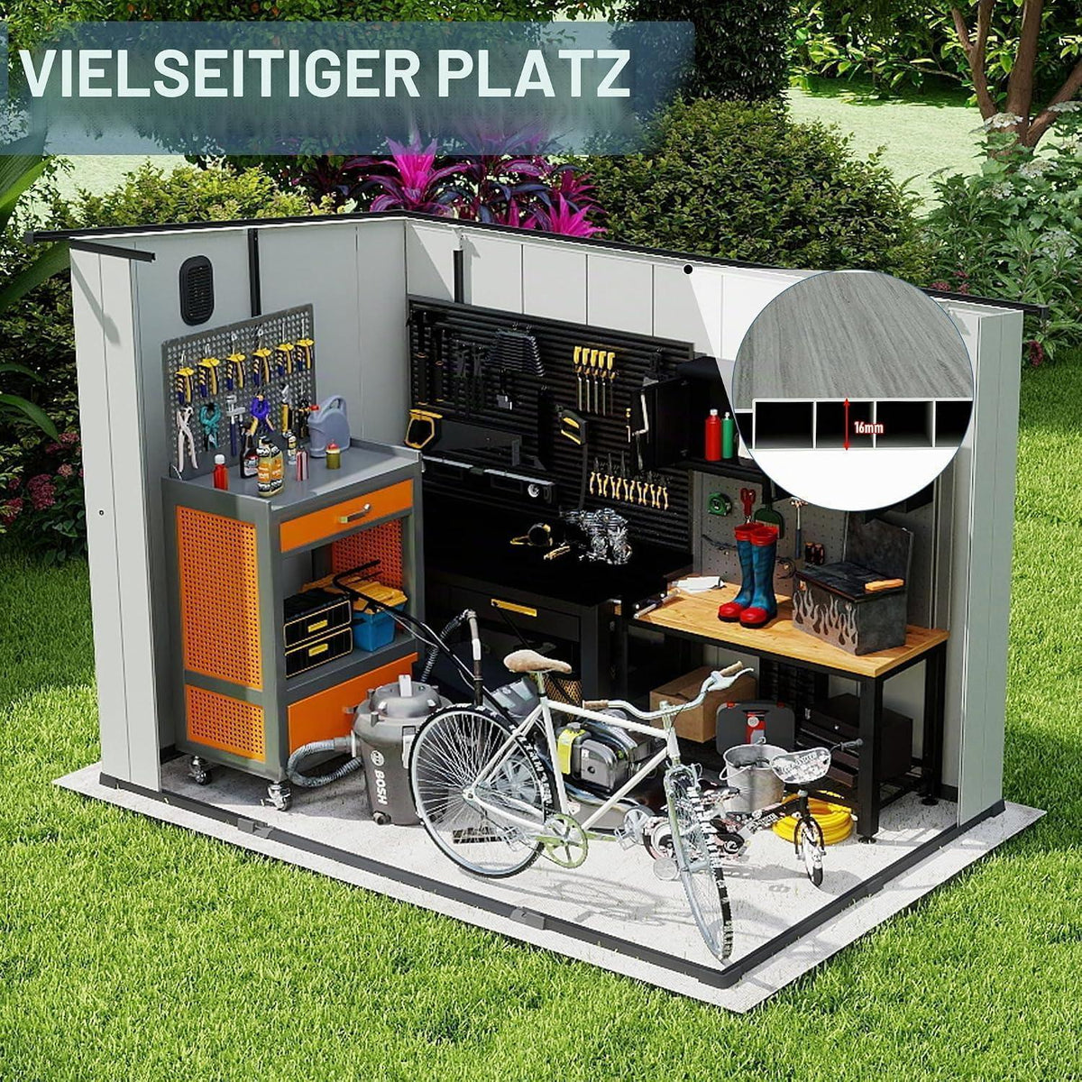 Gartenhaus Kunststoff 1,9x2,8m mit Schrägdach – Gerätehaus Grau