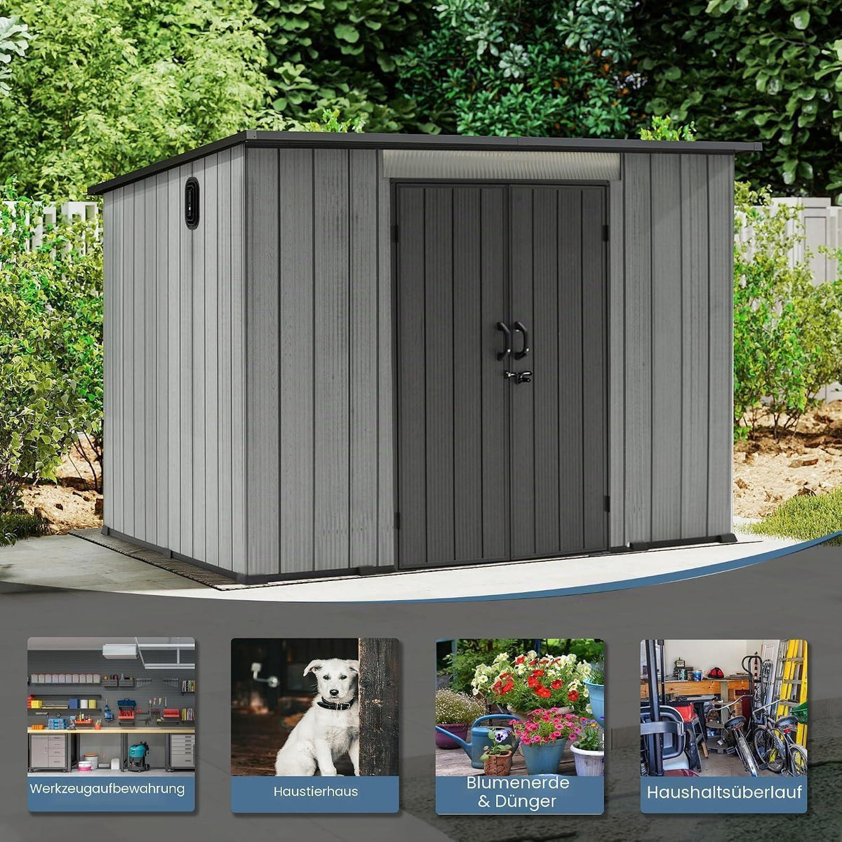 Gartenhaus Kunststoff 1,9x2,8m mit Schrägdach – Gerätehaus Grau