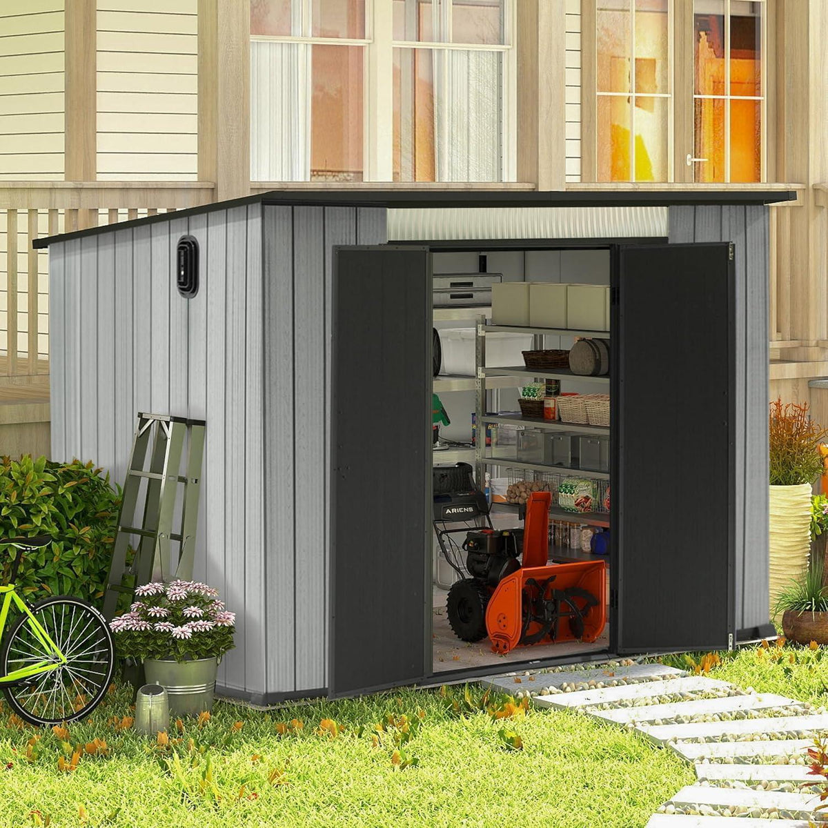 Gartenhaus Kunststoff 1,9x2,8m mit Schrägdach – Gerätehaus Grau
