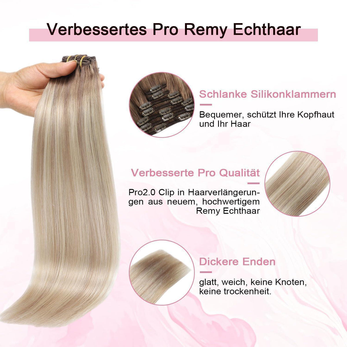 Clip-in Haarverlängerung Echthaar Ombre Braun-Blond 50cm