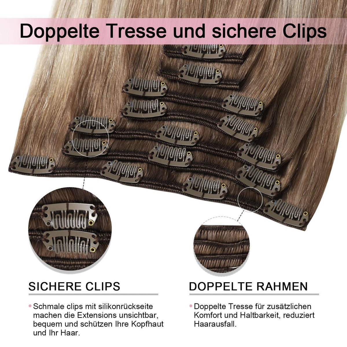 Clip-in Haarverlängerung Echthaar #8/60 Hellbraun-Blond 35cm