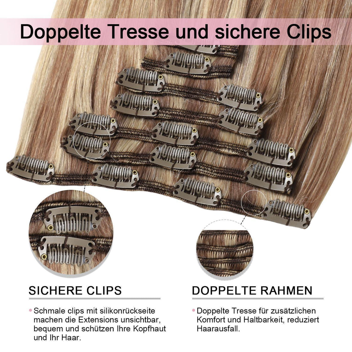 Clip-in Haarverlängerung Echthaar 50cm Hellbraun/Goldblond