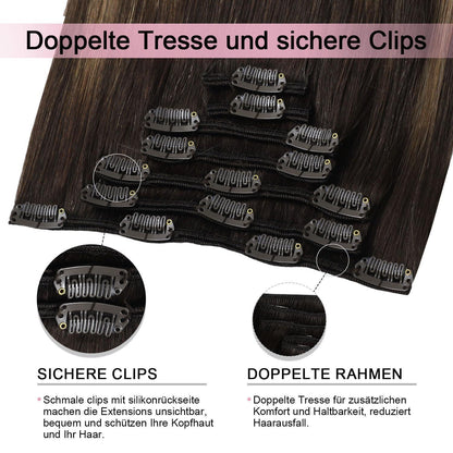 Echthaar Clip-in Extensions #2/6/18 Dunkelbraun bis Kastanie