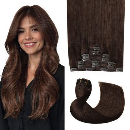 Remy Echthaar Clip-Ins #4 Mittel Braun, 40cm – 120g