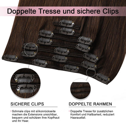 Remy Echthaar Clip-Ins #4 Mittel Braun, 40cm – 120g