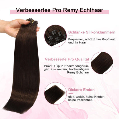 Remy Echthaar Clip-Ins #4 Mittel Braun, 40cm – 120g