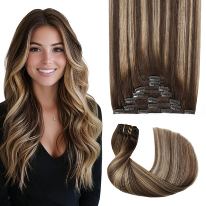 Clip-in Haarverlängerung Echthaar Balayage Schoko-Karamell (35cm)