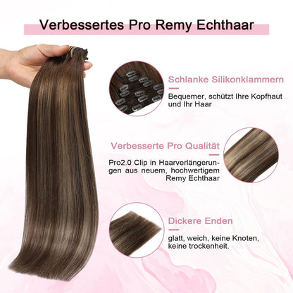 Clip-in Haarverlängerung Echthaar Balayage Schoko-Karamell (35cm)
