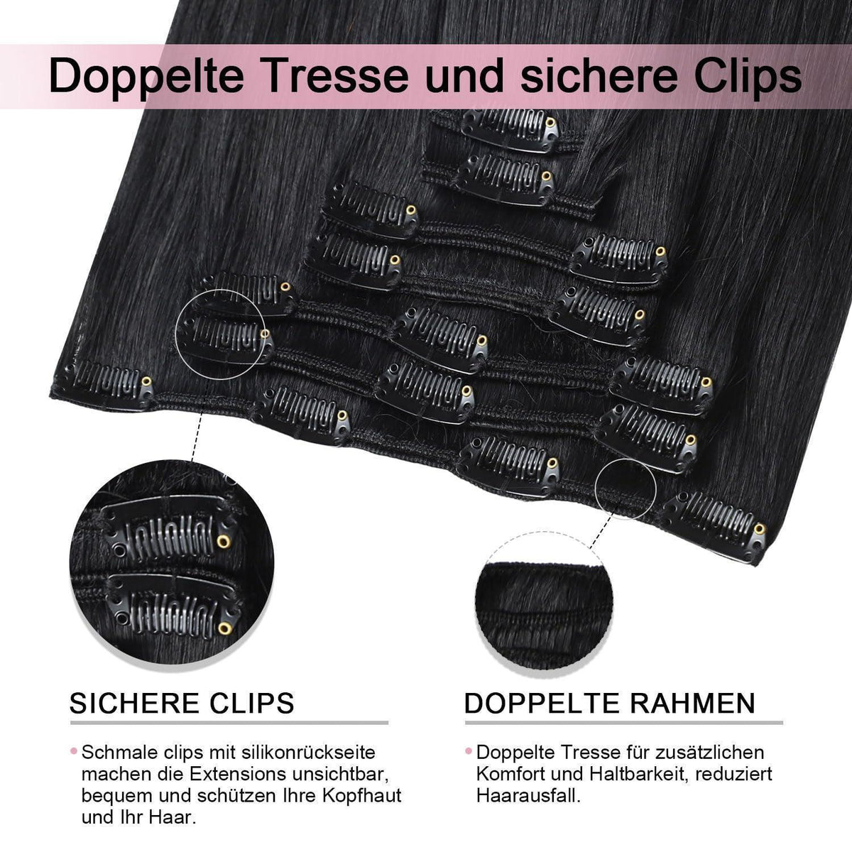 Remy Echthaar Clip-Ins #1 Tief Schwarz 40cm Haarverlängerung
