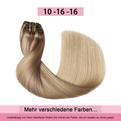 Clip-in Haarverlängerung Echthaar #10/16/16 Hellbraun mit Goldblond 35cm