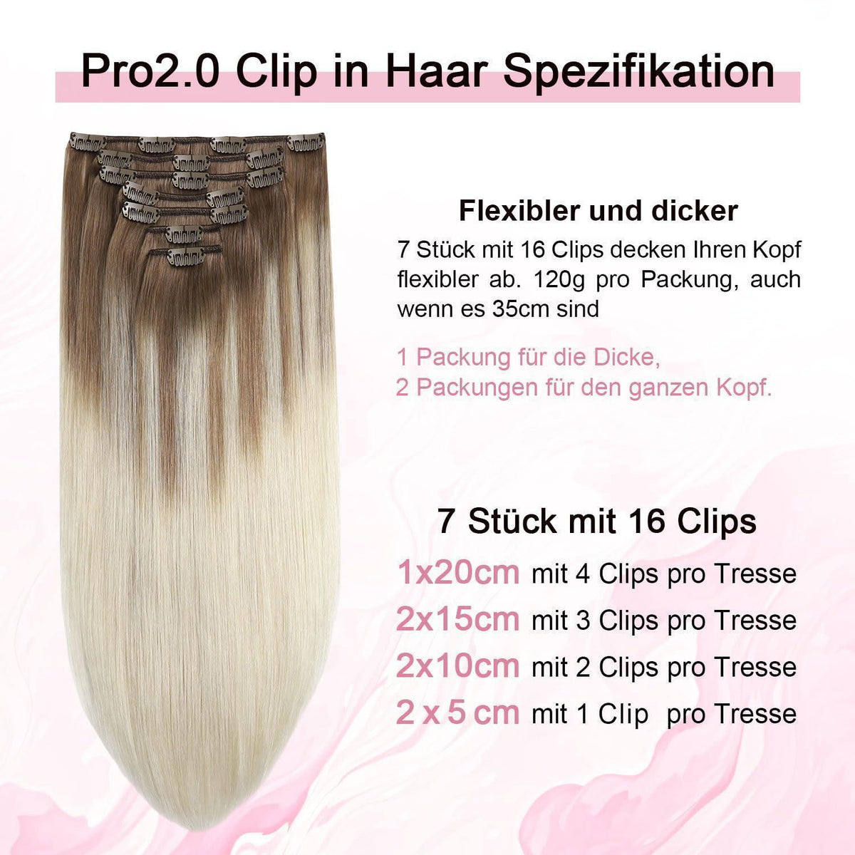 Clip-in Haarverlängerung Echthaar 50cm #8/60 Hellbraun-Blond