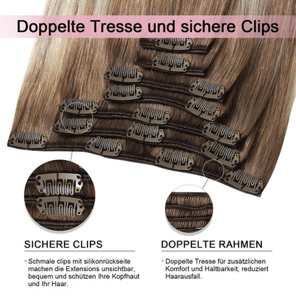 Clip-in Haarverlängerung Echthaar 50cm #8/60 Hellbraun-Blond