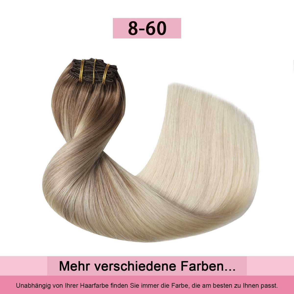 Clip-in Haarverlängerung Echthaar 50cm #8/60 Hellbraun-Blond