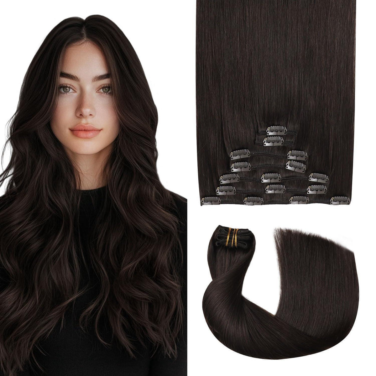 Remy Echthaar Clip-Ins #2 Dunkelbraun 40cm – 7-tlg.