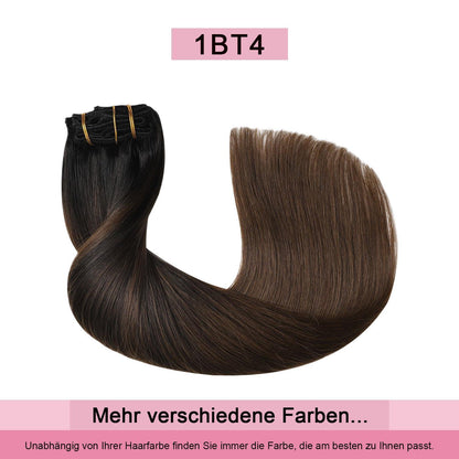 Remy Echthaar Clip-Ins #1BT4 – 40cm Natürliches Schwarzbraun