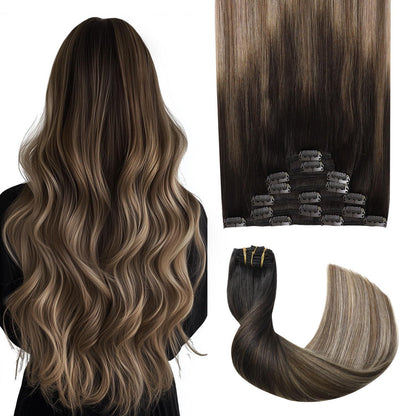 Clip-in Haarverlängerung Echthaar #1B/4/27 Balayage 35cm
