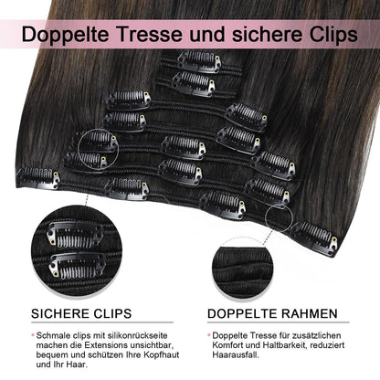 Clip-in Haarverlängerung Echthaar #1B/4/27 Balayage 35cm